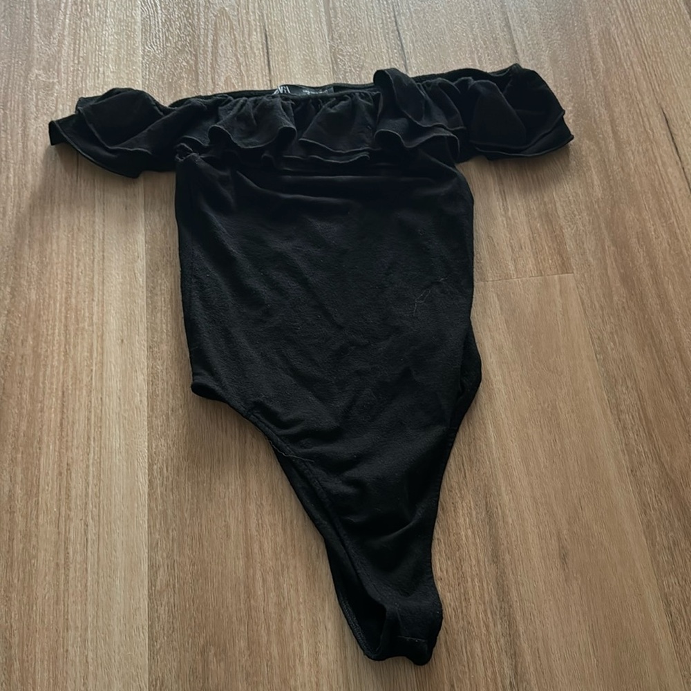 Zara black ruffle off shoulder Bodysuit